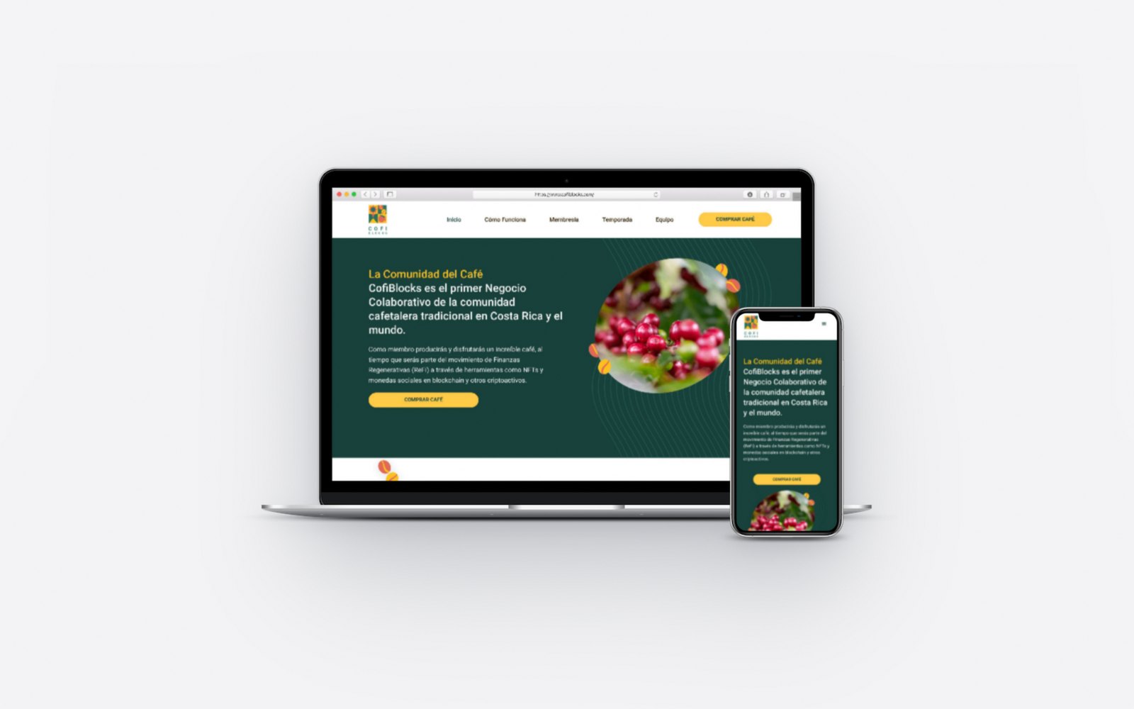 Site da CofiBlocks em desktop e celular